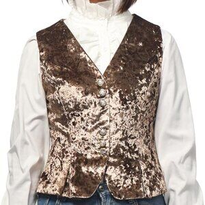 VINTAGE-LOOK GOLD KHAKI VELVET BUTTON VEST S / M NIP